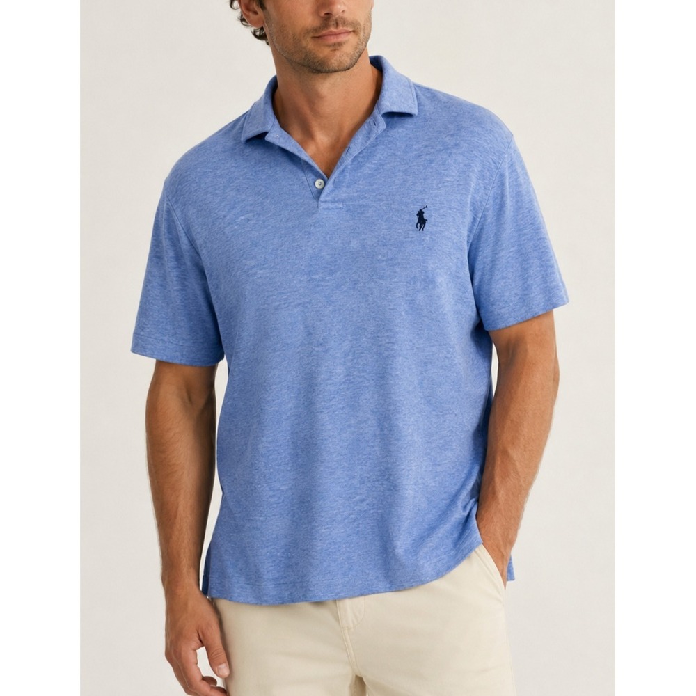 Polo Ralph Lauren Cotton Polo Shirt Mens Large Blue Pony Knit Casual Stretch